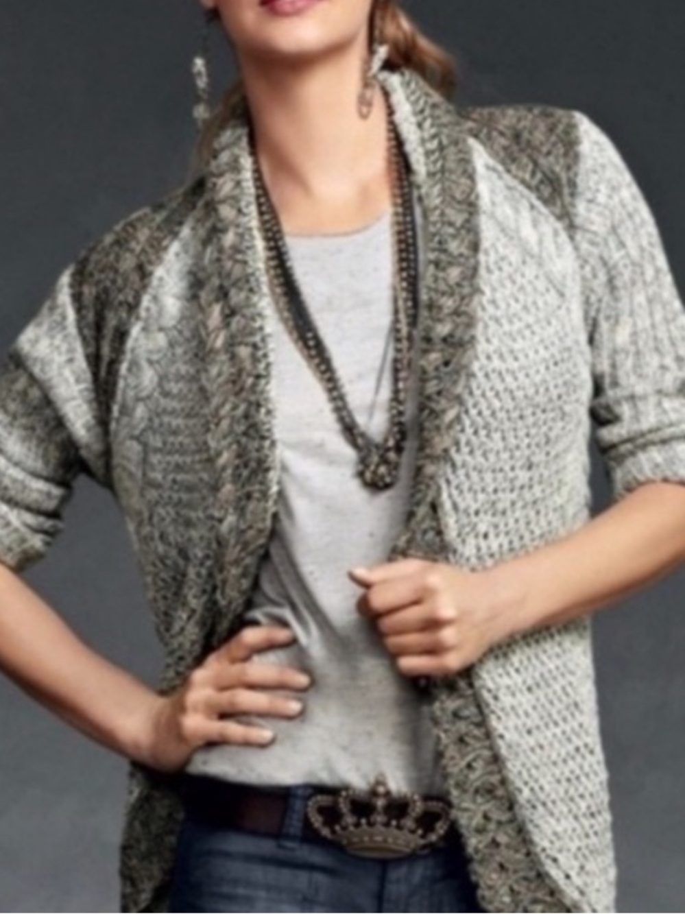 Cabi gray cable knit thick open front sweater cardigan size XS